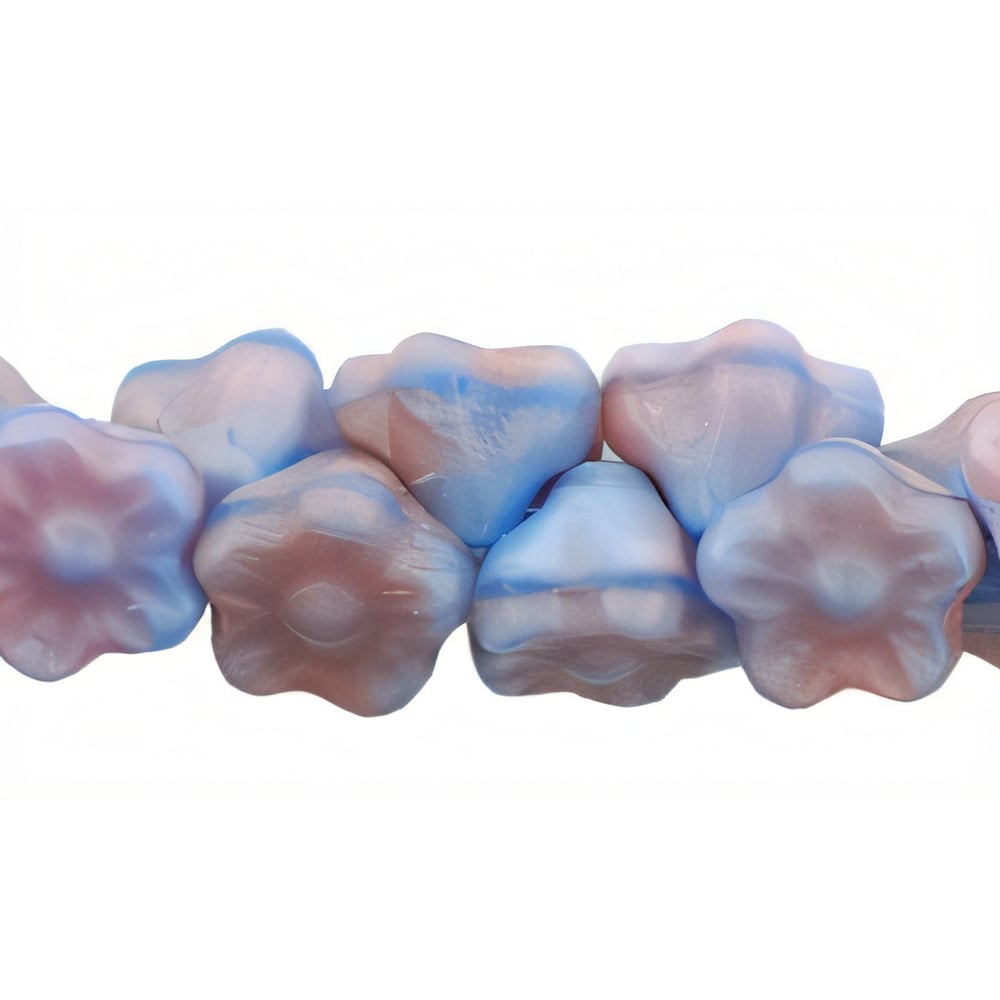 Czech Button Style Bead Flower 7mm Opaque Blue/Pink (50pcs)