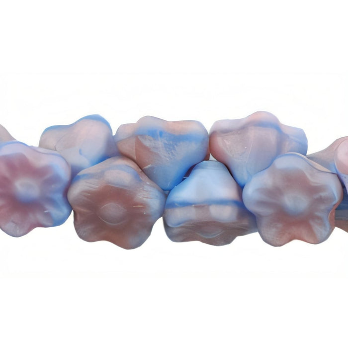Czech Button Style Bead Flower 7mm Opaque Blue/Pink (50pcs)