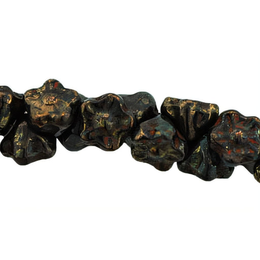 Czech Button Style Bead Flower 7mm Oxblood - Bronze Picasso (50pcs)
