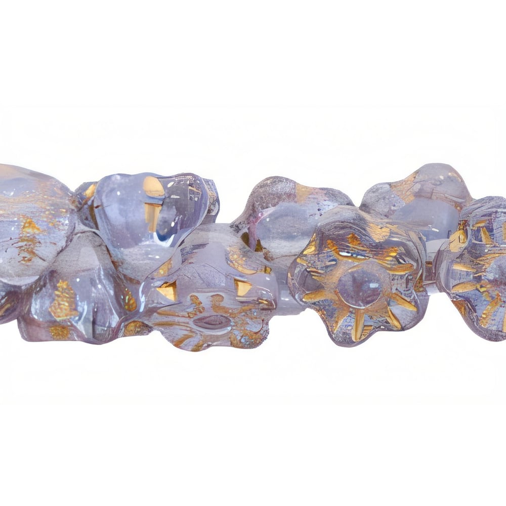 Czech Button Style Bead Flower 7mm Lt Lavender - Gold Inlay (50pcs)