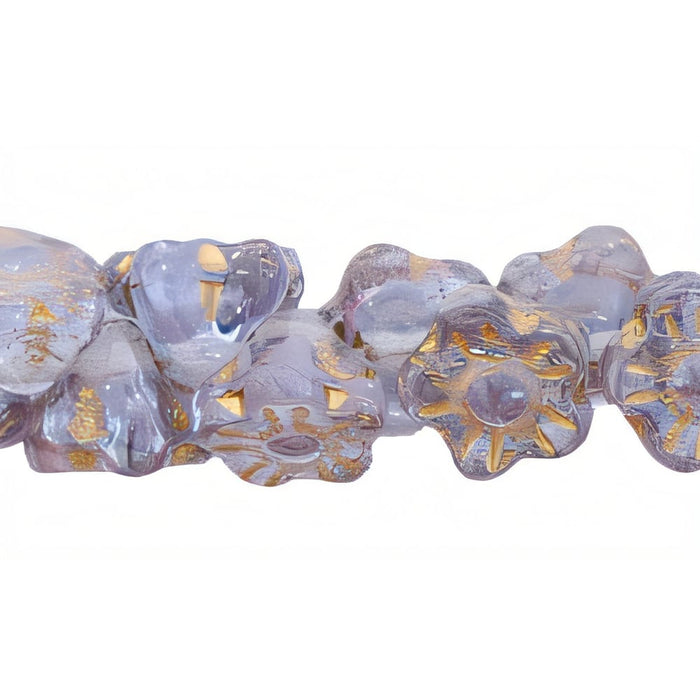 Czech Button Style Bead Flower 7mm Lt Lavender - Gold Inlay (50pcs)