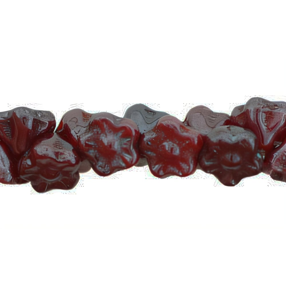 Czech Button Style Bead Flower 7mm Luster - Oxblood (50pcs)