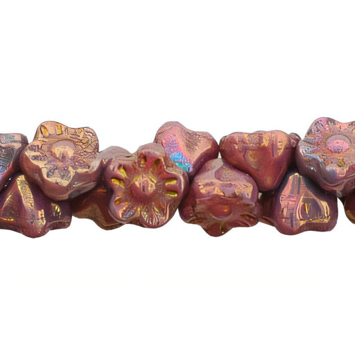 Czech Button Style Bead Flower 7mm Opaque Pink - Bronze Vega (50pcs)