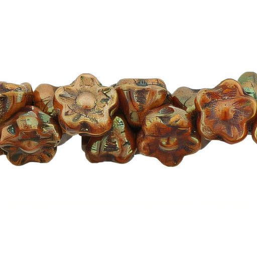 Czech Button Style Bead Flower 7mm Rose Luster - Opaque Orange/White (50pcs)