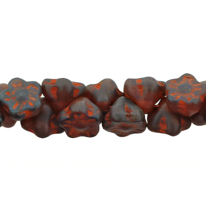 Czech Button Style Bead Flower 7mm Mauve - Matte Picasso (50pcs)