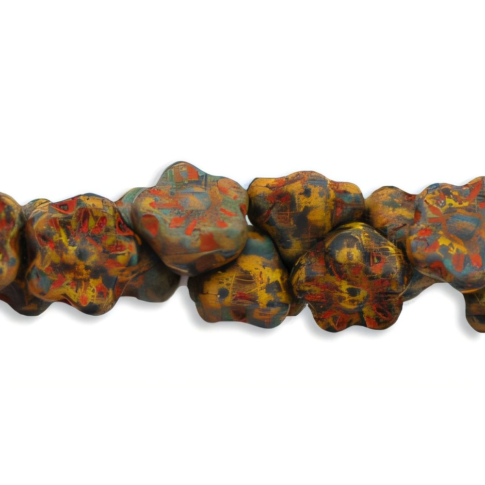 Czech Button Style Bead Flower 7mm Sunflower Yellow - Matte Picasso (50pcs)