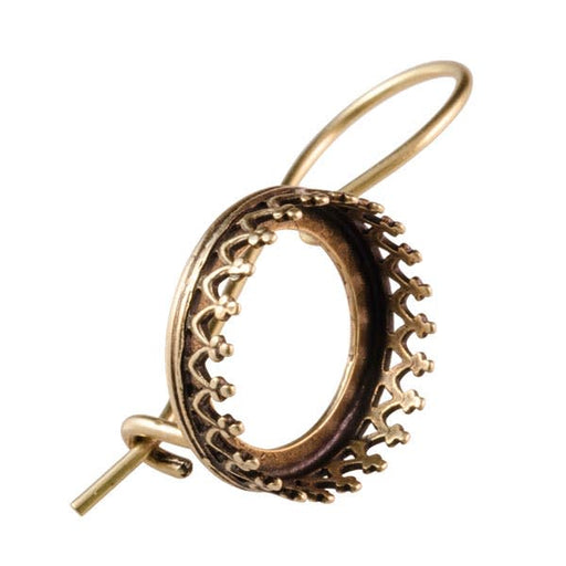 Locking Ear Wire with 12mm Crown Bezel Setting - Antiqued Brass Plated (pair)