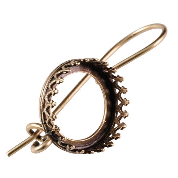Locking Ear Wire with Loop and 12mm Crown Bezel Setting - Antiqued Brass Plated (pair)