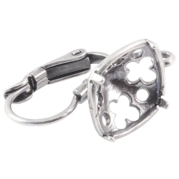 Leverback Ear Wire with Loop and 10mm Cushion Stone Setting - Antiqued Silver Plate (pair)