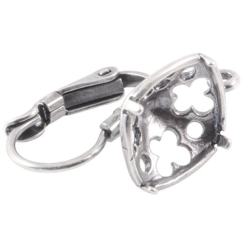 Leverback Ear Wire with Loop and 10mm Cushion Stone Setting - Antiqued Silver Plate (pair)