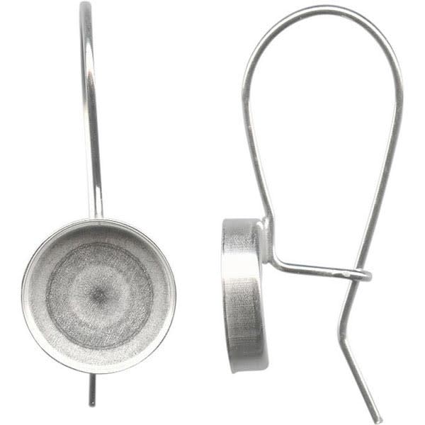 Sterling Silver Kidney Ear Wire, Round Bezel, 10mm (pair)