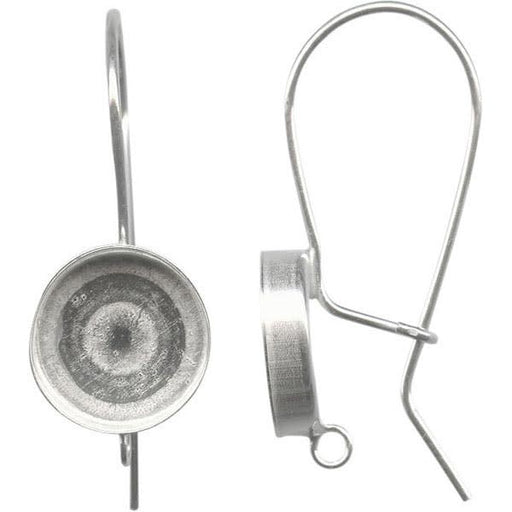 Sterling Silver Kidney Ear Wire, Round Bezel, 10mm, 1-Loop (pair)