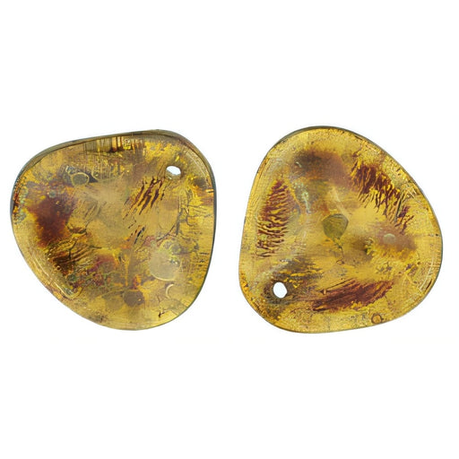 Czech Rose Petals 14 x 13mm Milky Topaz - Bronze Picasso (25pcs)