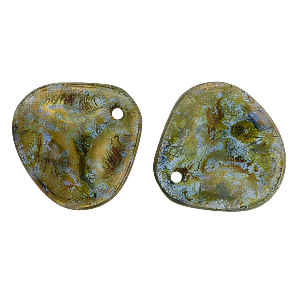 Czech Rose Petals 14 x 13mm Aquamarine - Bronze Picasso (25pcs)