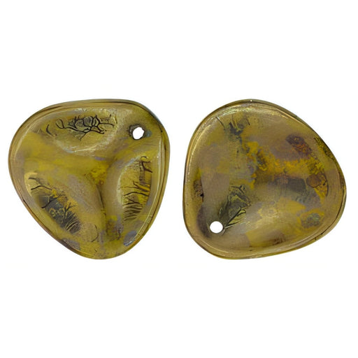 Czech Rose Petals 14 x 13mm Opaque Yellow - Bronze Picasso (25pcs)