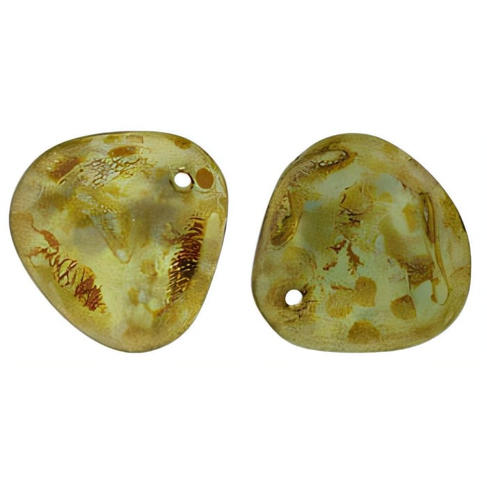 Czech Rose Petals 14 x 13mm Milky Peridot - Copper Picasso (25pcs)