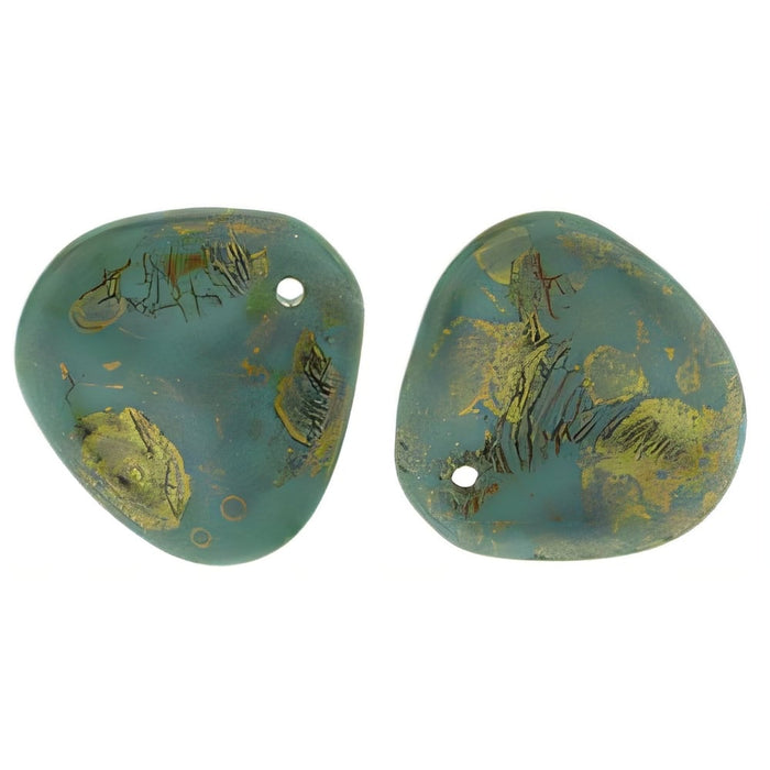 Czech Rose Petals 14 x 13mm Persian Turquoise - Copper Picasso (25pcs)