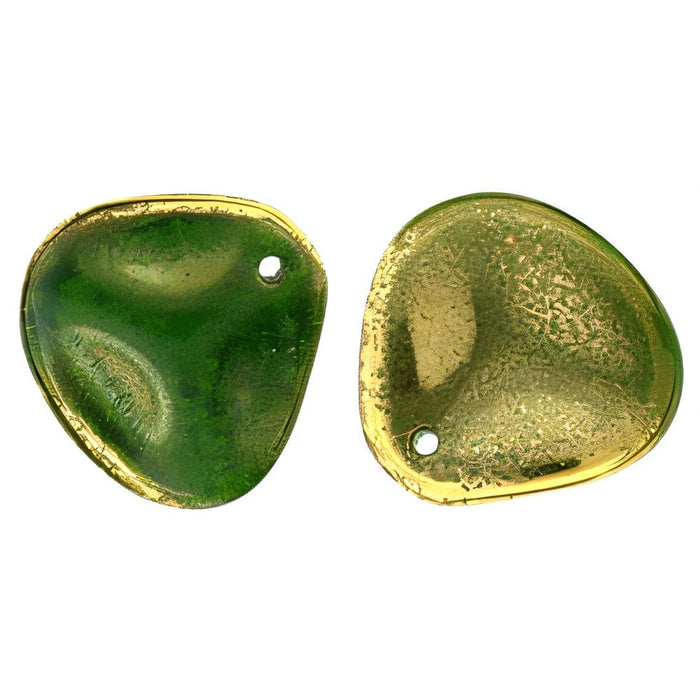 Czech Rose Petals 14 x 13mm Gold - Milky Emerald (25pcs)