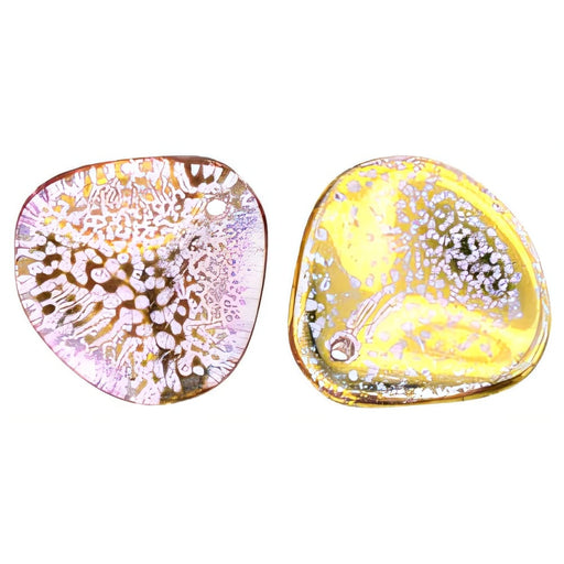 Czech Rose Petals 14 x 13mm Gold - Hot Pink (25pcs)