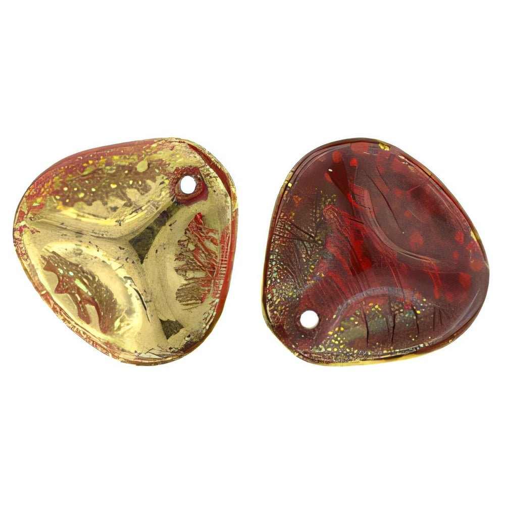 Czech Rose Petals 14 x 13mm Gold - Oxblood (25pcs)