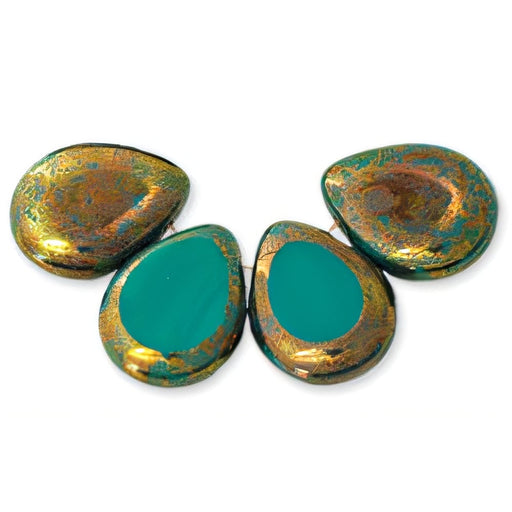 Czech Polished Drops 16 x 12mm Persian Turquoise - Bronze Picasso