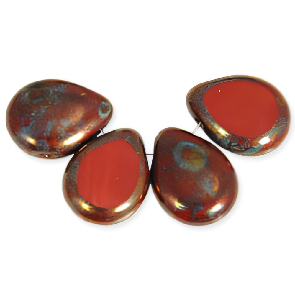 Czech Polished Drops 16 x 12mm Burnt Umber - Bronze Picasso