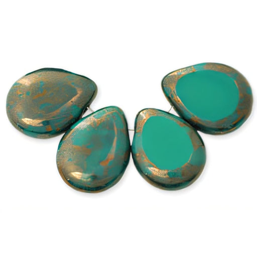 Czech Polished Drops 16 x 12mm Persian Turquoise - Moon Dust