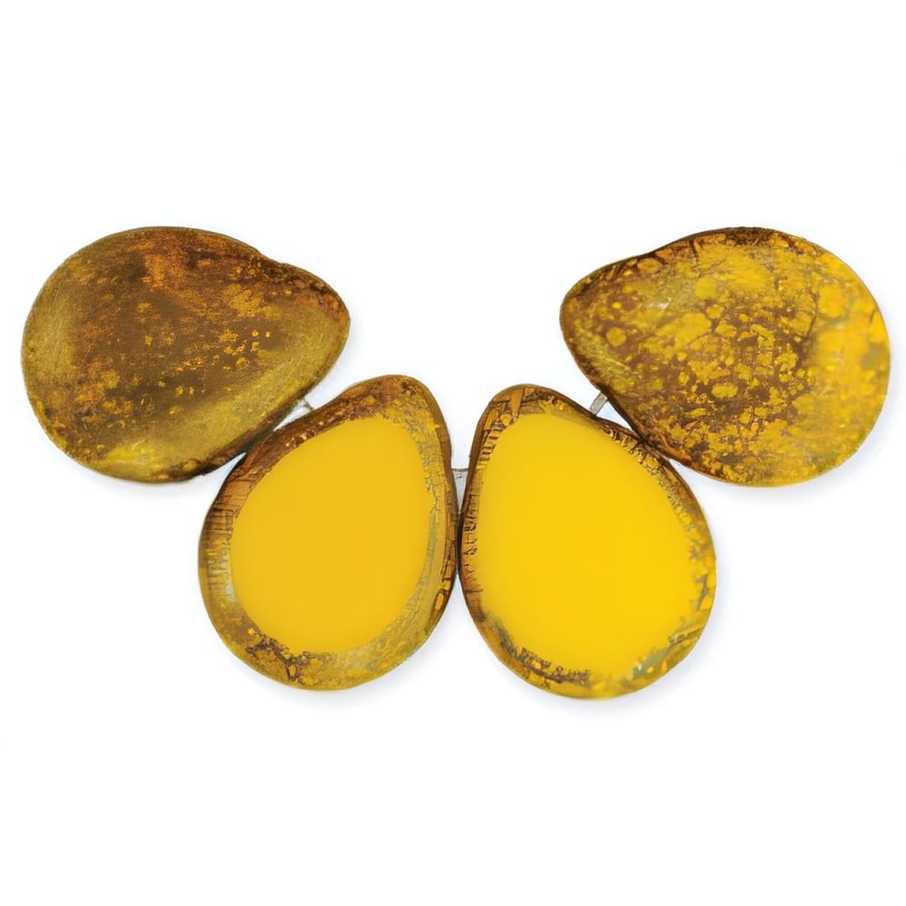 Czech Polished Drops 16 x 12mm Sunflower Yellow - Moon Dust