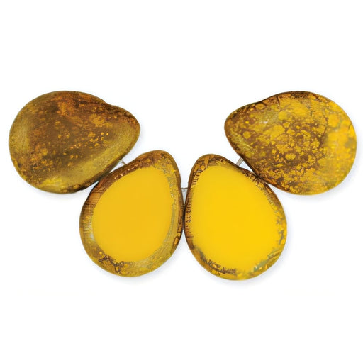 Czech Polished Drops 16 x 12mm Sunflower Yellow - Moon Dust