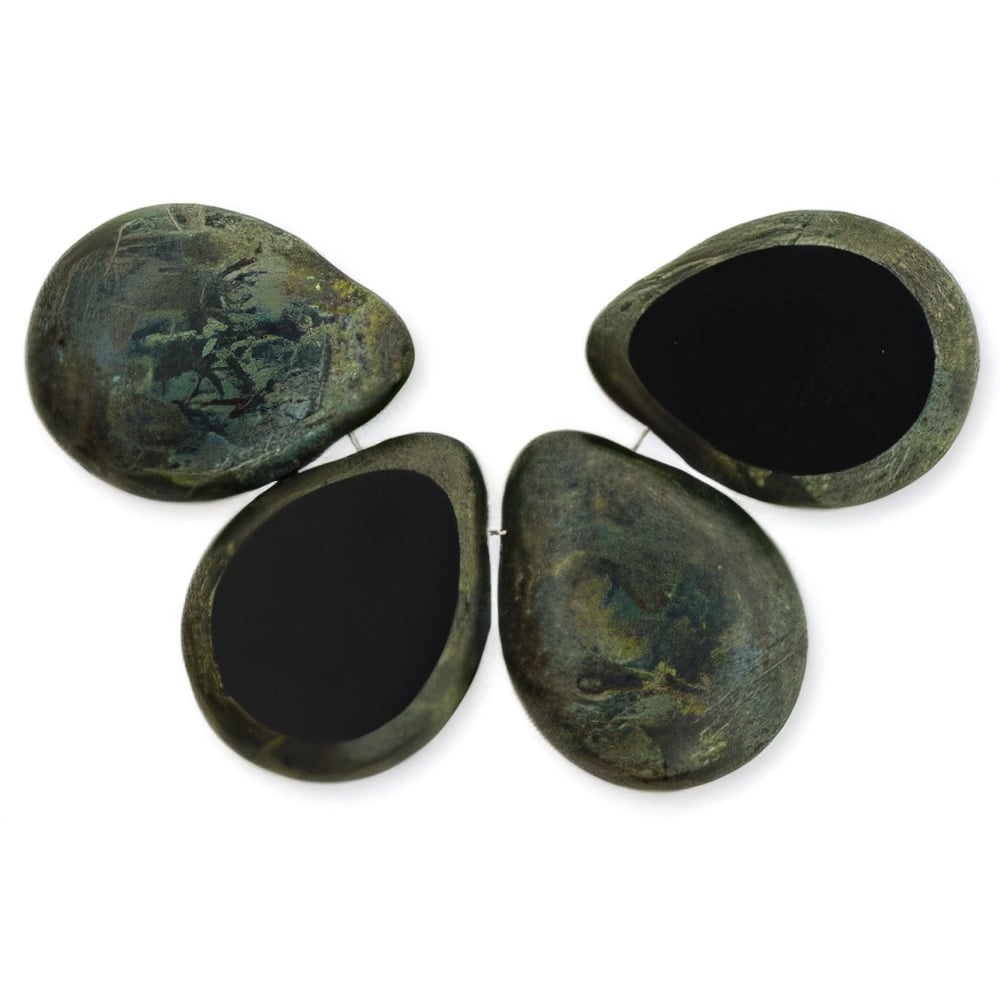 Czech Polished Drops 16 x 12mm Jet - Picasso