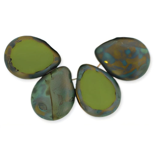 Czech Polished Drops 16 x 12mm Opaque Olive - Picasso