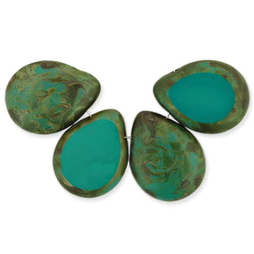 Czech Polished Drops 16 x 12mm Persian Turquoise - Picasso