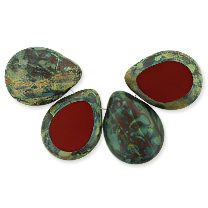 Czech Polished Drops 16 x 12mm Burnt Umber - Picasso