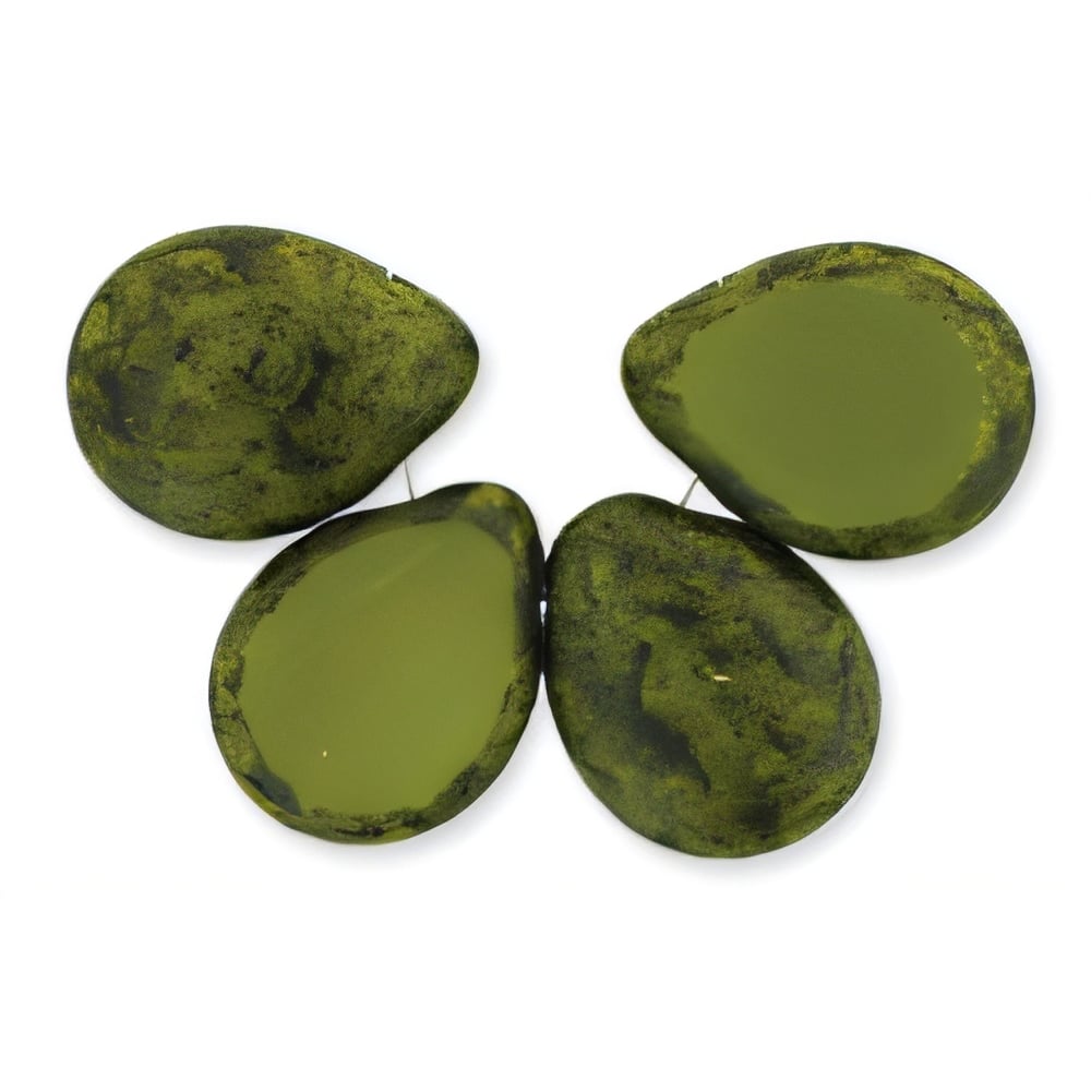 Czech Polished Drops 16 x 12mm Opaque Olive - Black Picasso