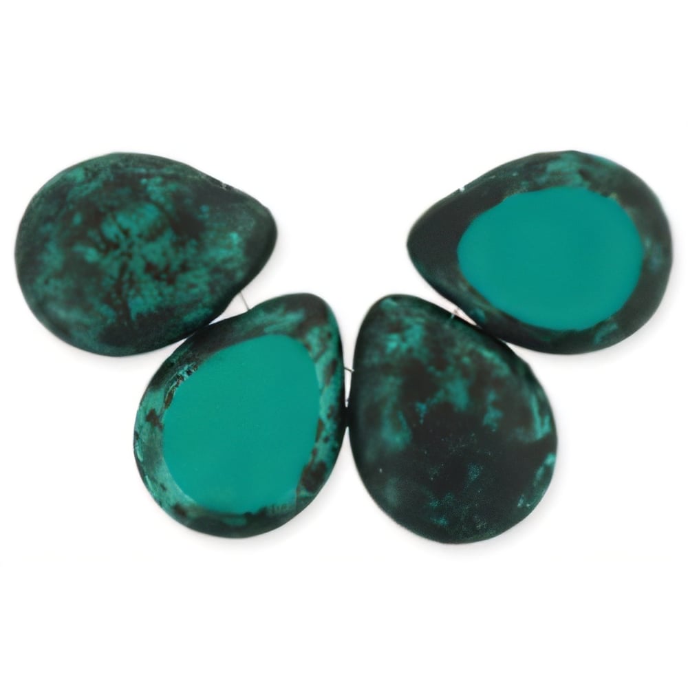 Czech Polished Drops 16 x 12mm Persian Turquoise - Black Picasso