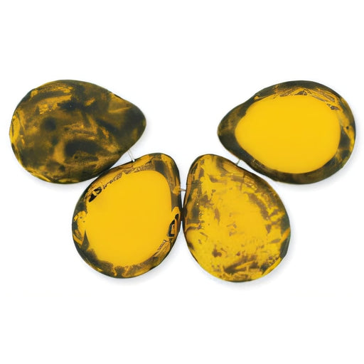 Czech Polished Drops 16 x 12mm Sunflow Yellow - Black Picasso