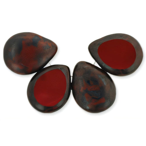 Czech Polished Drops 16 x 12mm Burnt Umber - Black Picasso