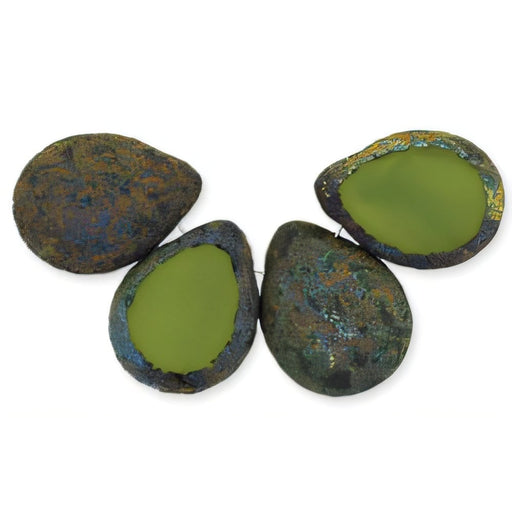 Czech Polished Drops 16 x 12mm Opaque Olive - Stone Picasso