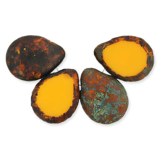 Czech Polished Drops 16 x 12mm Sunflower Yellow - Stone Picasso