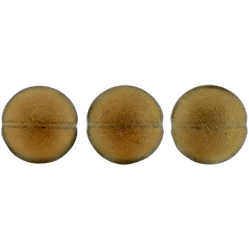Czech Cushion Round 14mm Sueded Gold Smoky Topaz