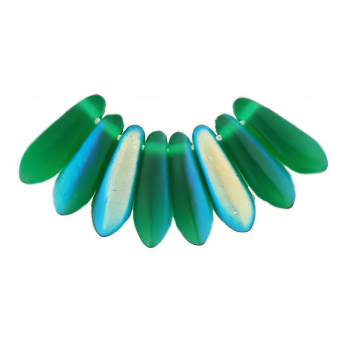 Czech Dagger 10 x 3mm Matte - Green Emerald AB (100pcs)