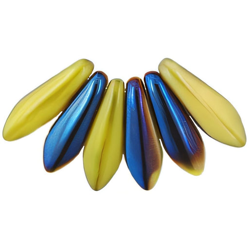 Czech Dagger 16 x 5mm Blue Iris - Yellow Coral (50pcs)