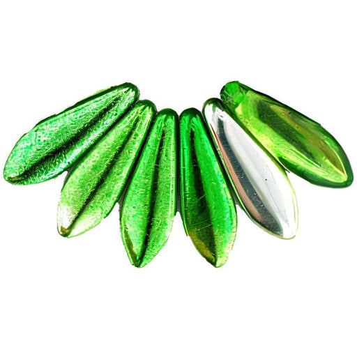 Czech Dagger 16 x 5mm Coated - Metallic Green - Silver 1/2 Coat (50pcs)
