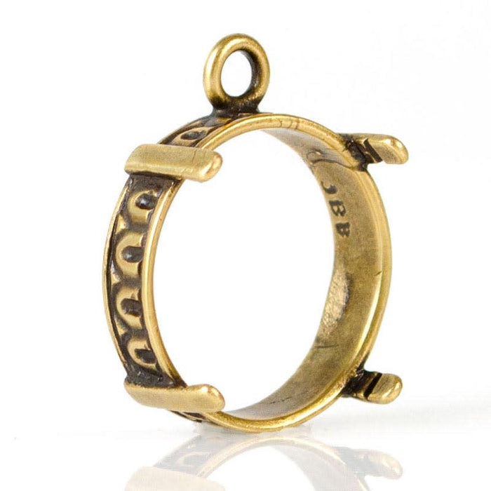 Pendant Bezel Setting, 1 Loop, 14mm I.D. - Antiqued Brass Plated (Each)