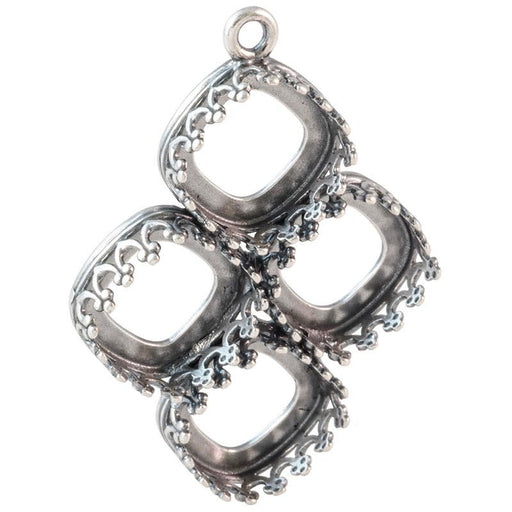 JBB Antiqued Silver Plated Pendant Bezel Setting for, 4, 10mm Cushion Square Stones (Each)