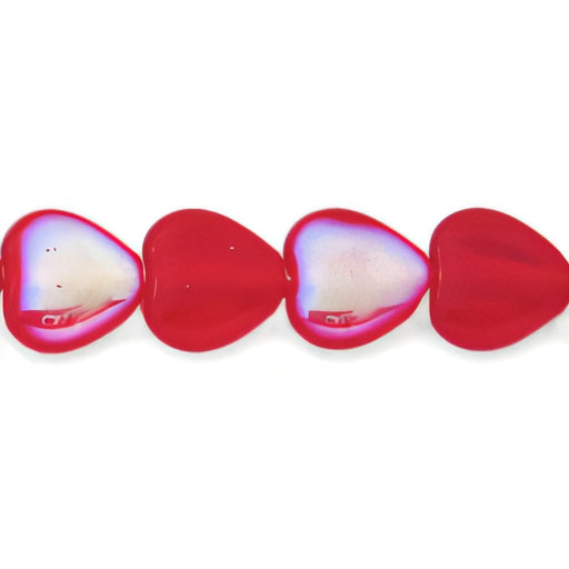 Czech Heart Beads 10/10mm Lt Siam Ruby AB (25pcs)