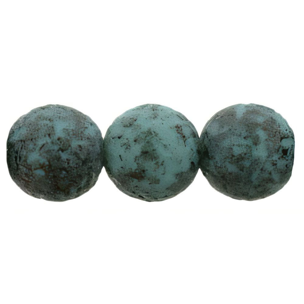 Czech Round Beads 8mm Turquoise - Black Stone Picasso (25pcs)