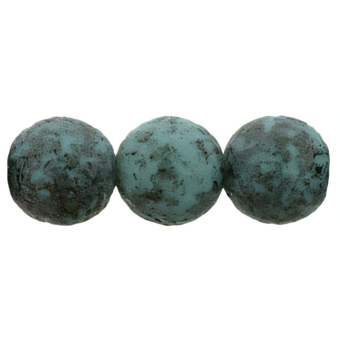 Czech Round Beads 8mm Turquoise - Black Stone Picasso (25pcs)