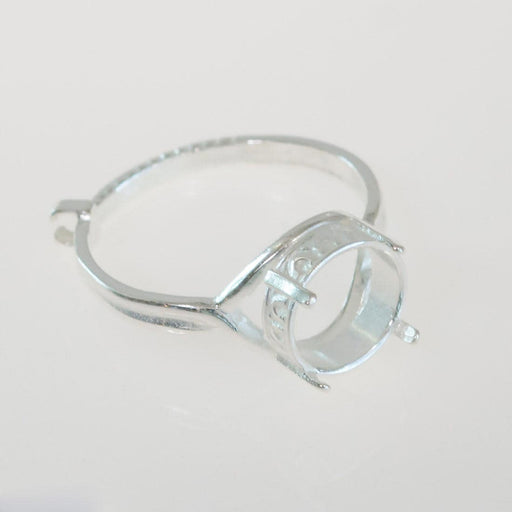 Ring Blank, 10mm Post Bezel Setting and Locking Adjustable Band, Silver Plated (Each)