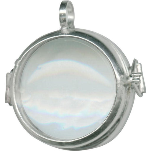 Window Locket Pendant, Magnifying Bubble with Loop 30.5x23.5mm, White Rhodium Plated (1 Piece)